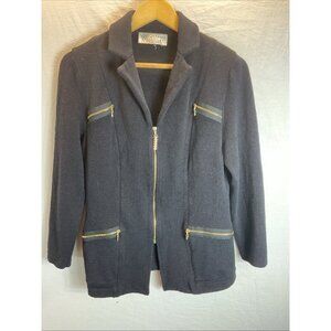 ST JOHN Collection Dark Navy‎ Santana Knit Zip Up Sweater Jacket Size 6 Cardigan